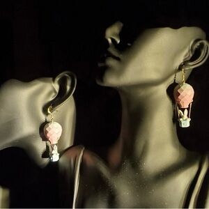 Pink Hot Air Balloon Drop Earrings with Gold Hooks